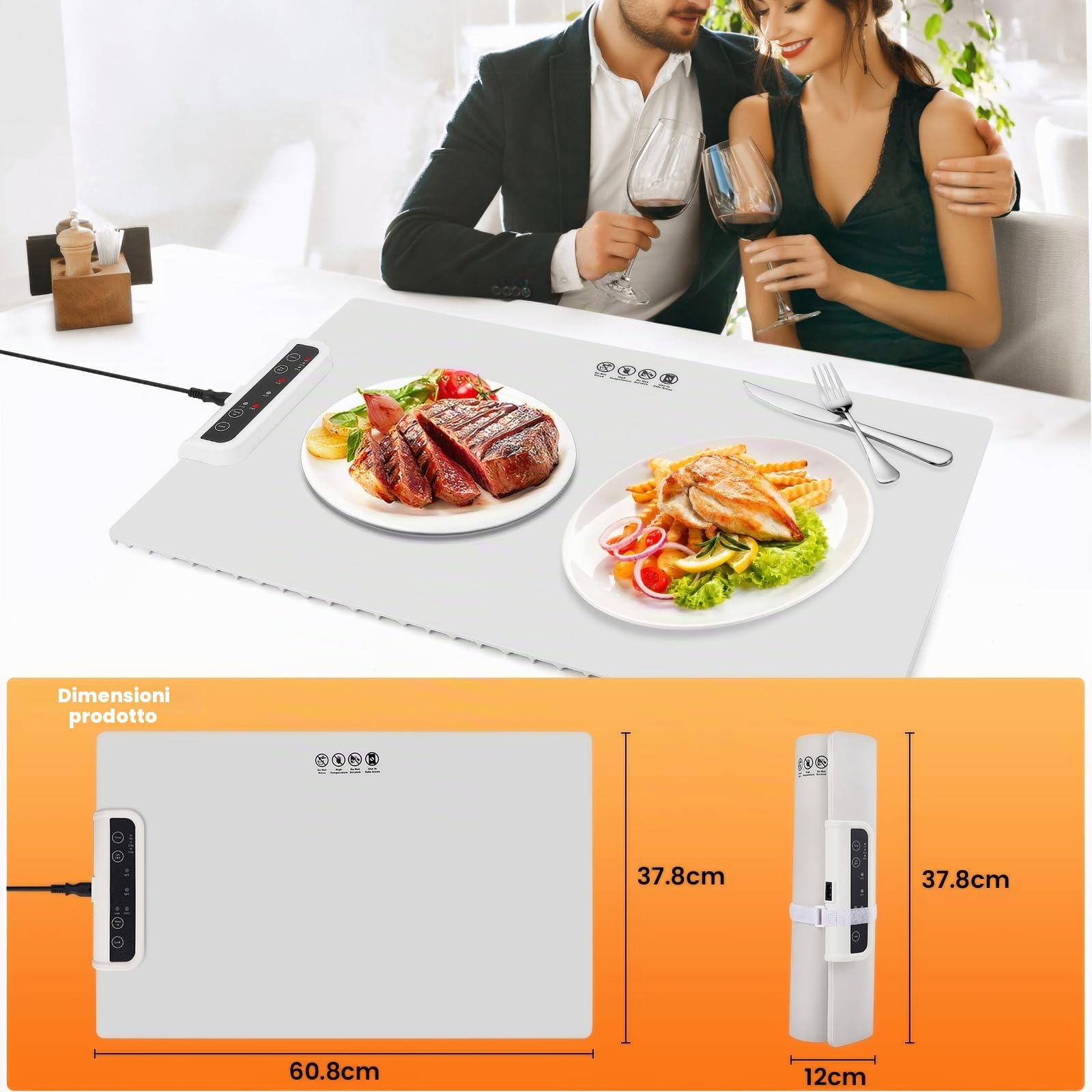 Vassoio Riscaldante Elettrico,Tappetino Riscaldante in Silicone Portatile,Scaldavivande Elettrico Portatile Regolabile,60-100 ℃,Scaldavivande, Materiale in Nano Silicone Pieghevole