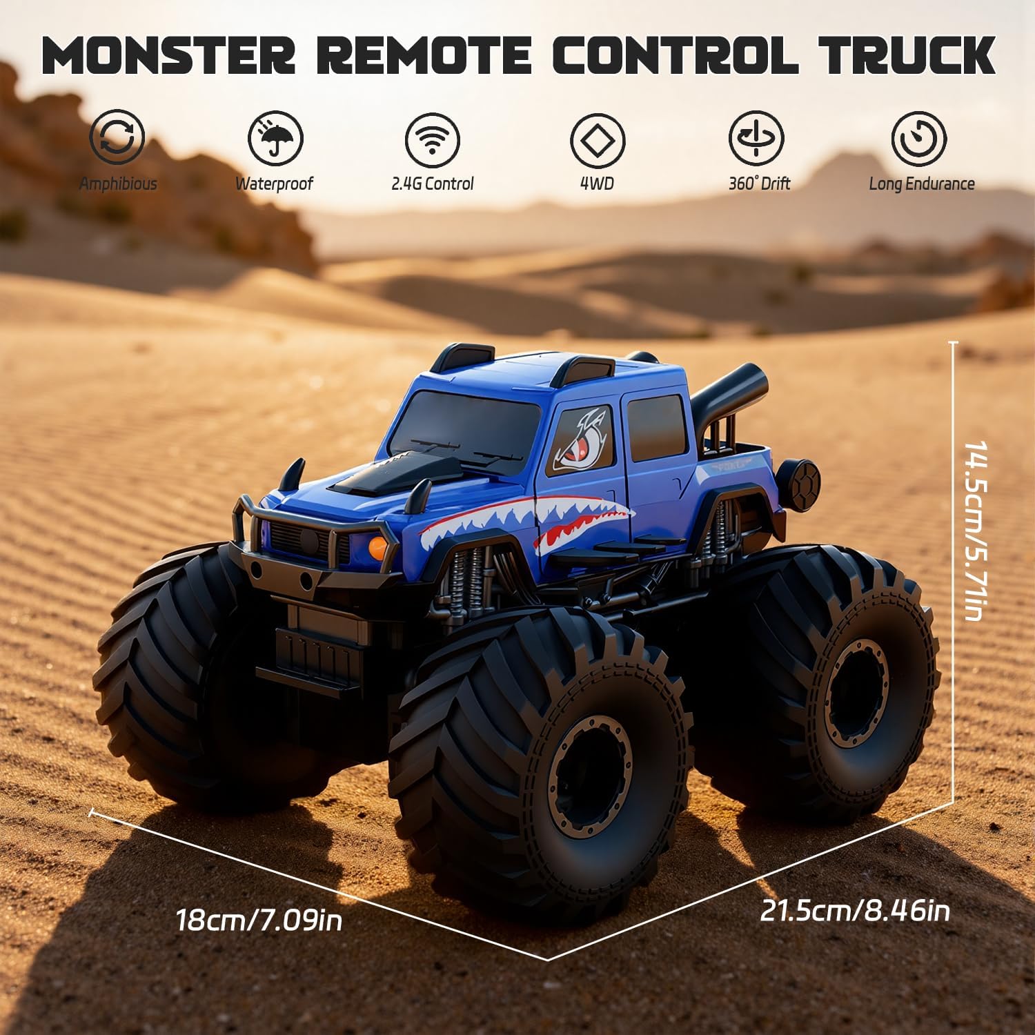 Amphibious Remote Control Trucks,2.4G 1:18 4WD All Terrain Off-Road Waterproof Monster RC Cars Pool Toys Hobby RC Vehicle Christmas Birthday Gifts for Kids Boys Girls 8 9 10 11 12+ Bule
