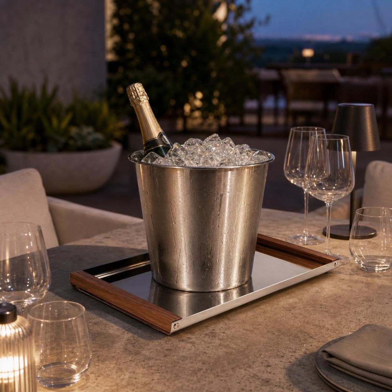 Cubo Hielo para Bar, Recipiente Acero Inoxidable para Mesa, para Restaurante