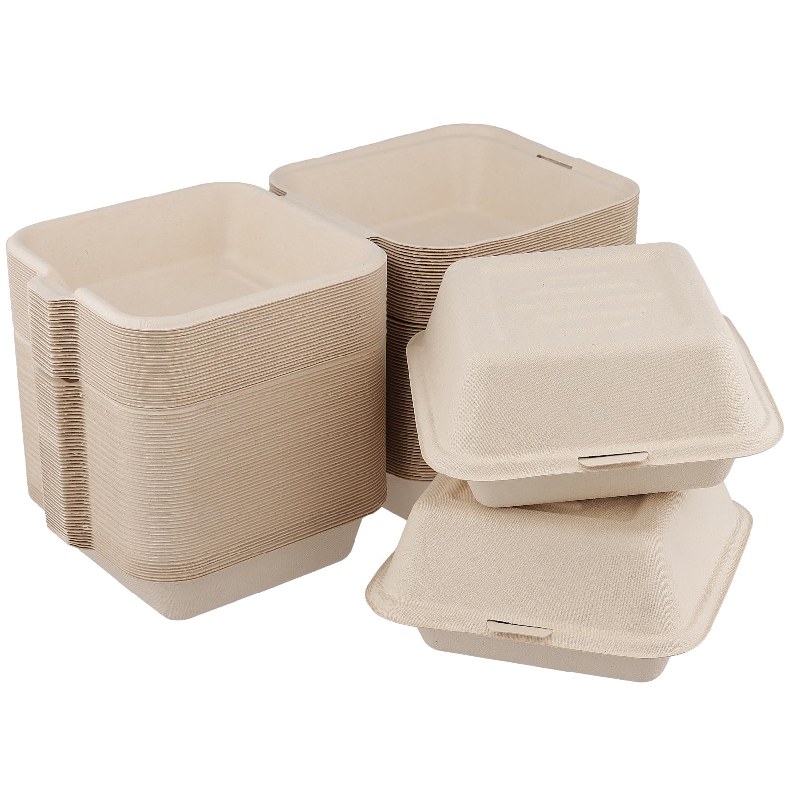 75 Stück Einweg Burger Box 15x15 cm, Pappe Hamburger Box To Go mit Klappdeckel, Pommesbox To Go Foodbox aus Bagasse für Burger Verpackung Take Away