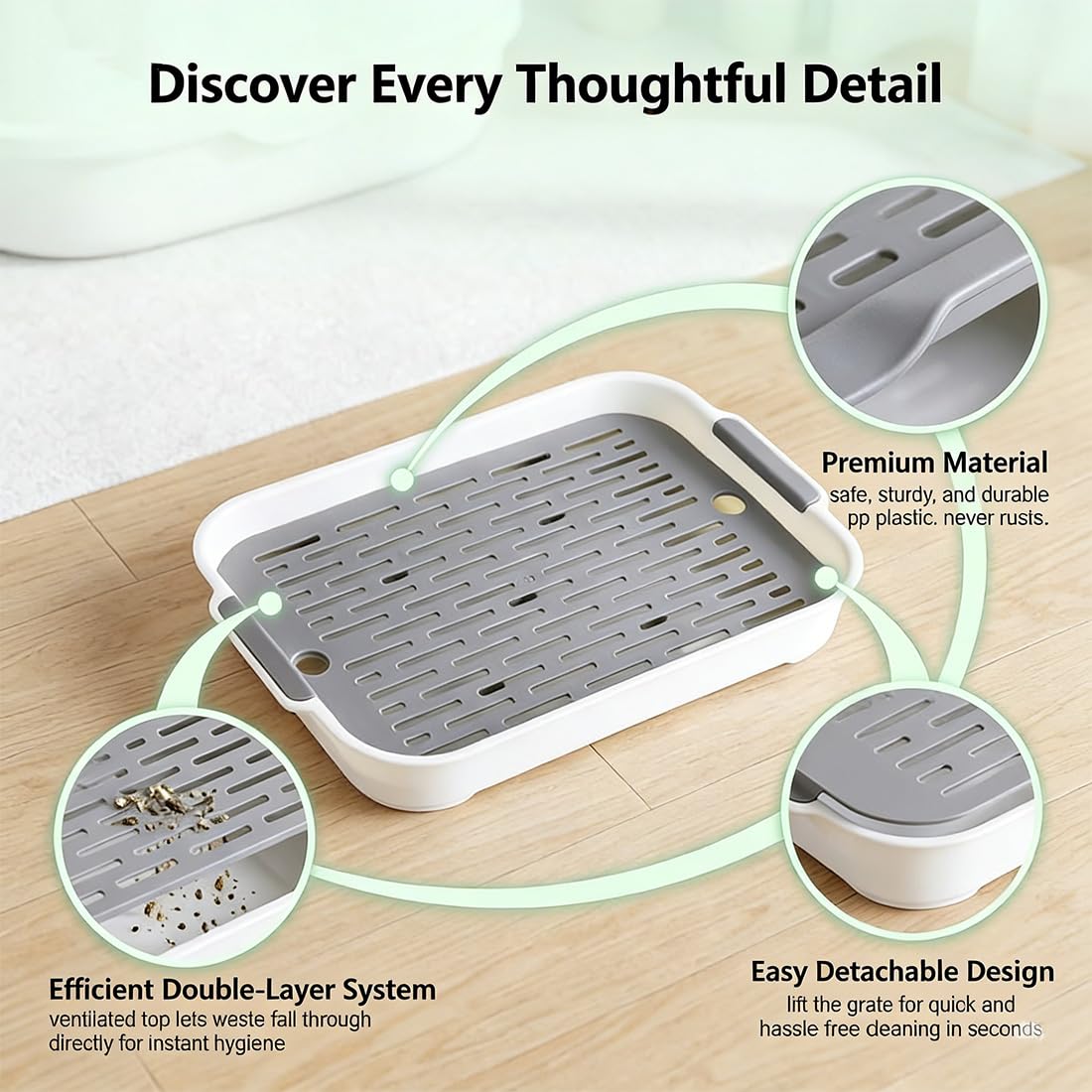 Lettiera Igienica a Doppio Strato 27x18.5x4 cm con Griglia, Facile da Pulire per Conigli e Piccoli Animali Criceti, Cavie(Bianca) - 4
