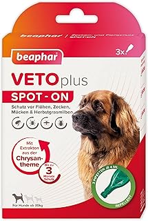 BEAPHAR - VETOplus Spot-ON Für Hunde Ab 30Kg - Repellent Gegen Flöhe, Zecken, Mücken Und Herbstgrasmilben - Sofortige Wirkung - Schützt Bis Zu 12 Wochen - 3 Pipetten Je 4ml product image