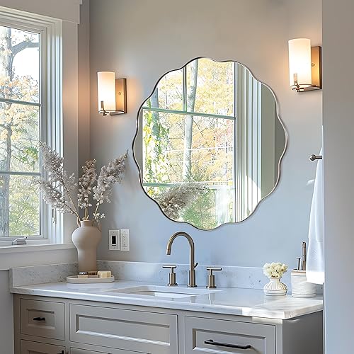 ANDY STAR Brushed Nickel Round Bathroom Mirror, 30 Inch Round