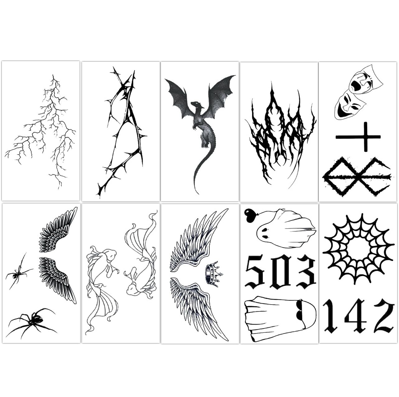 S.A.V.I 10 Sheets Black Temporary Tattoo Stickers for Men & Women – Waterproof, Non-Toxic, Easy to Apply & Remove Body Art – Dragon, Wings, Spider, Ghost Designs (12x6.8cm Each)-picture-11
