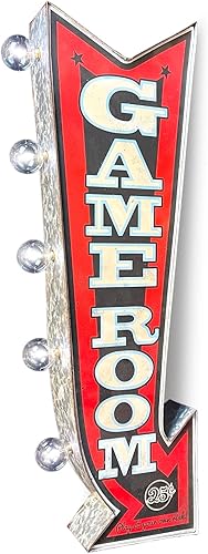 Letrero de marquesina de doble cara para sala de juegos con impresión vintage y bombillas LED, decoración de inspiración retro para el hogar (25 x 3