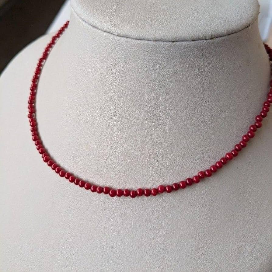 赤珊瑚風ビーズネックレスレッドカラーアレルギー対応
