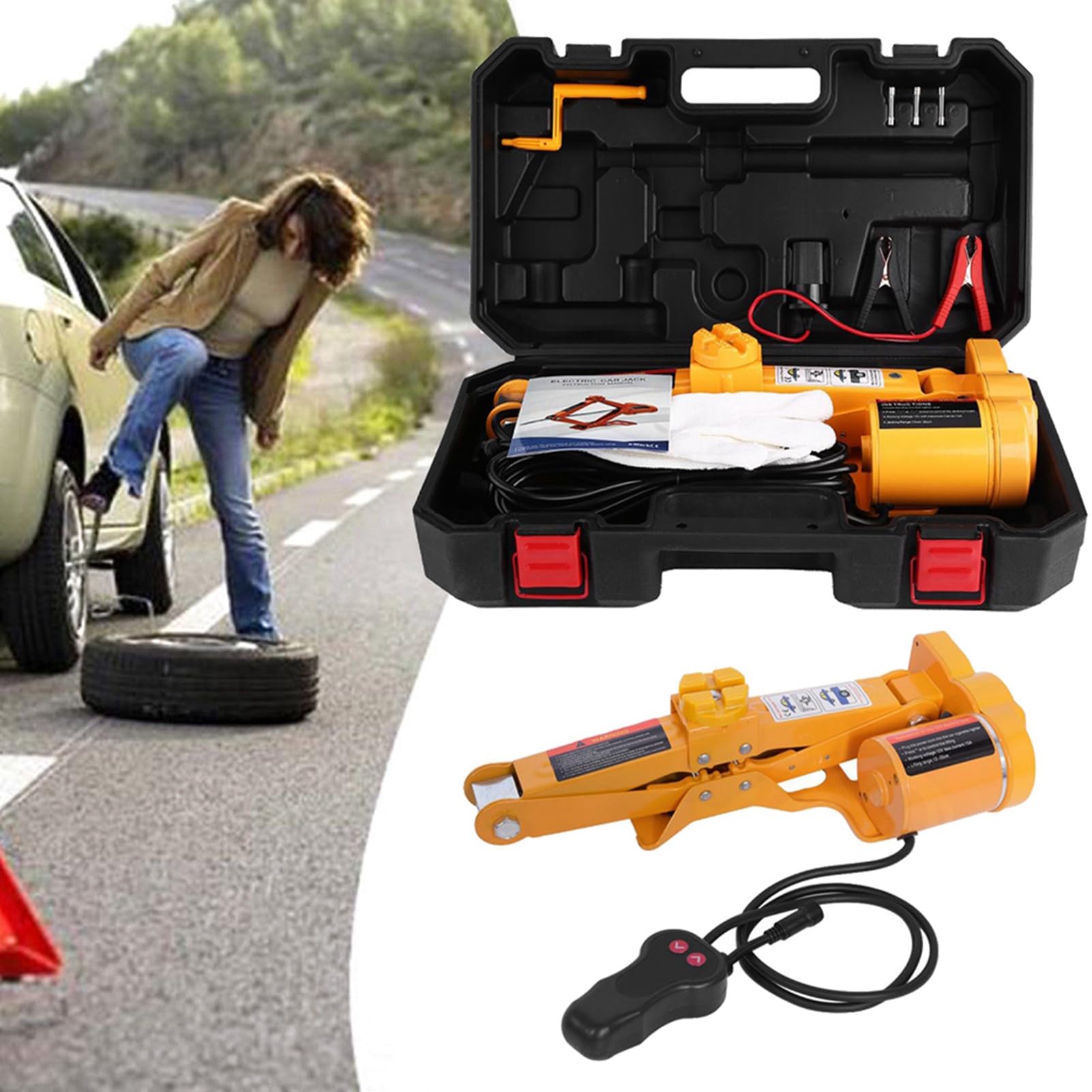 Generic Cric Elettrico da 2 Tonnellate Dal Design Compatto per Attrezzature di Emergenza per il Pneumatici Lungo la Strada con Controller a Pulsante