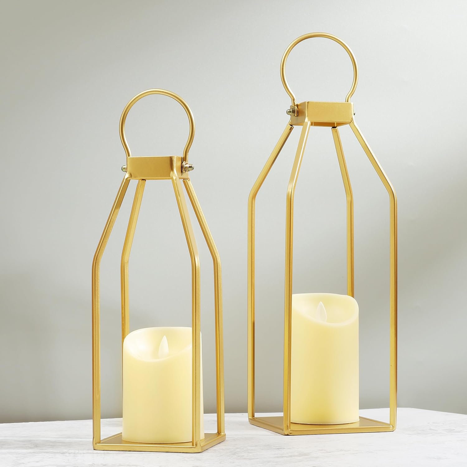 Perfnique Modern Farmhouse Lanterns, Set of 3 Black Metal Lanterns w/ 6hr Timer Flickering Flameless Candles, Decorative for Outdoor Decor, Front Porch, Indoor, Patio, Garden, Fireplace, Christmas