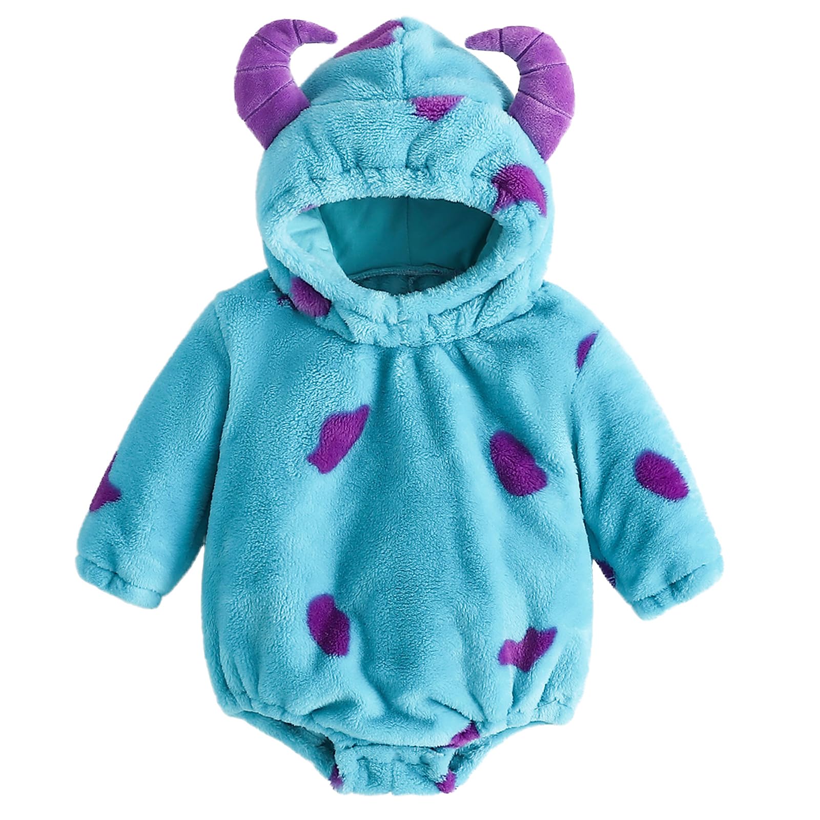 WERNZATT Toddler Baby Girls Boys Cartoon Animal Costume Flannel Hooded Romper Funny Halloween Carnival Cosplay Outfits (Blue Monster Romper, 3-6 Months)