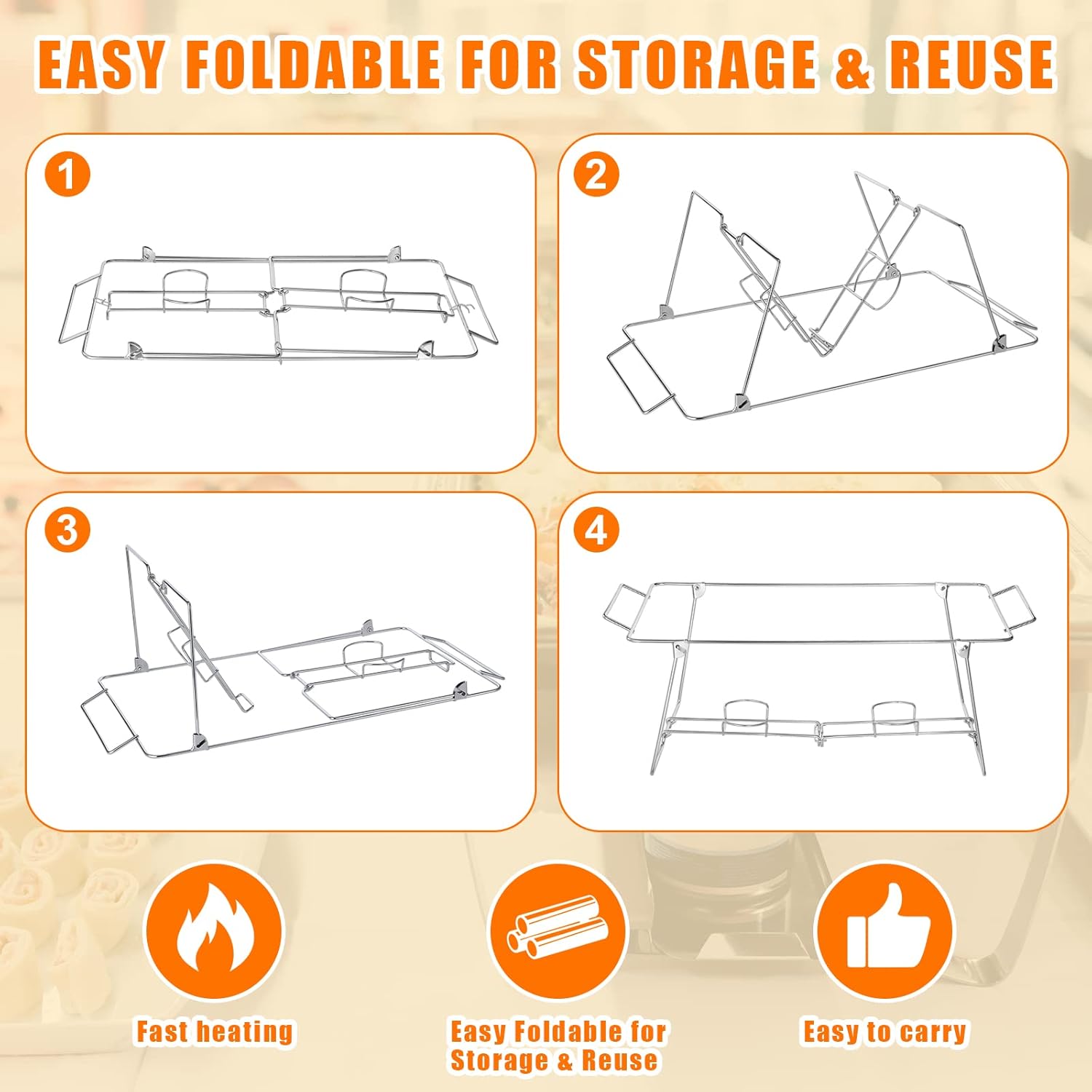 Geosar 32 Pack Wire Buffet Rack Stand Folding Chafing Stand Chrome Frame Serving Trays Food Warmer with Plastic Tongs Forks and Spoons for Christmas Thanksgiving Home Party Catering Supplies(Silver)