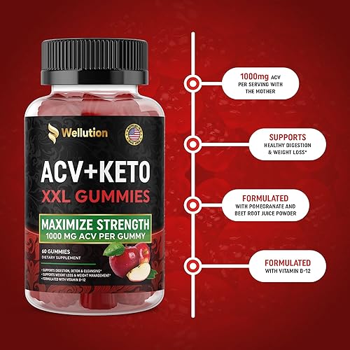 Miniatura 7 de Keto Gummies - Vinagre de sidra de manzana, 1000 mg., formuladas para apoyar un peso saludable, niveles de energía normales y salud intestinal,
