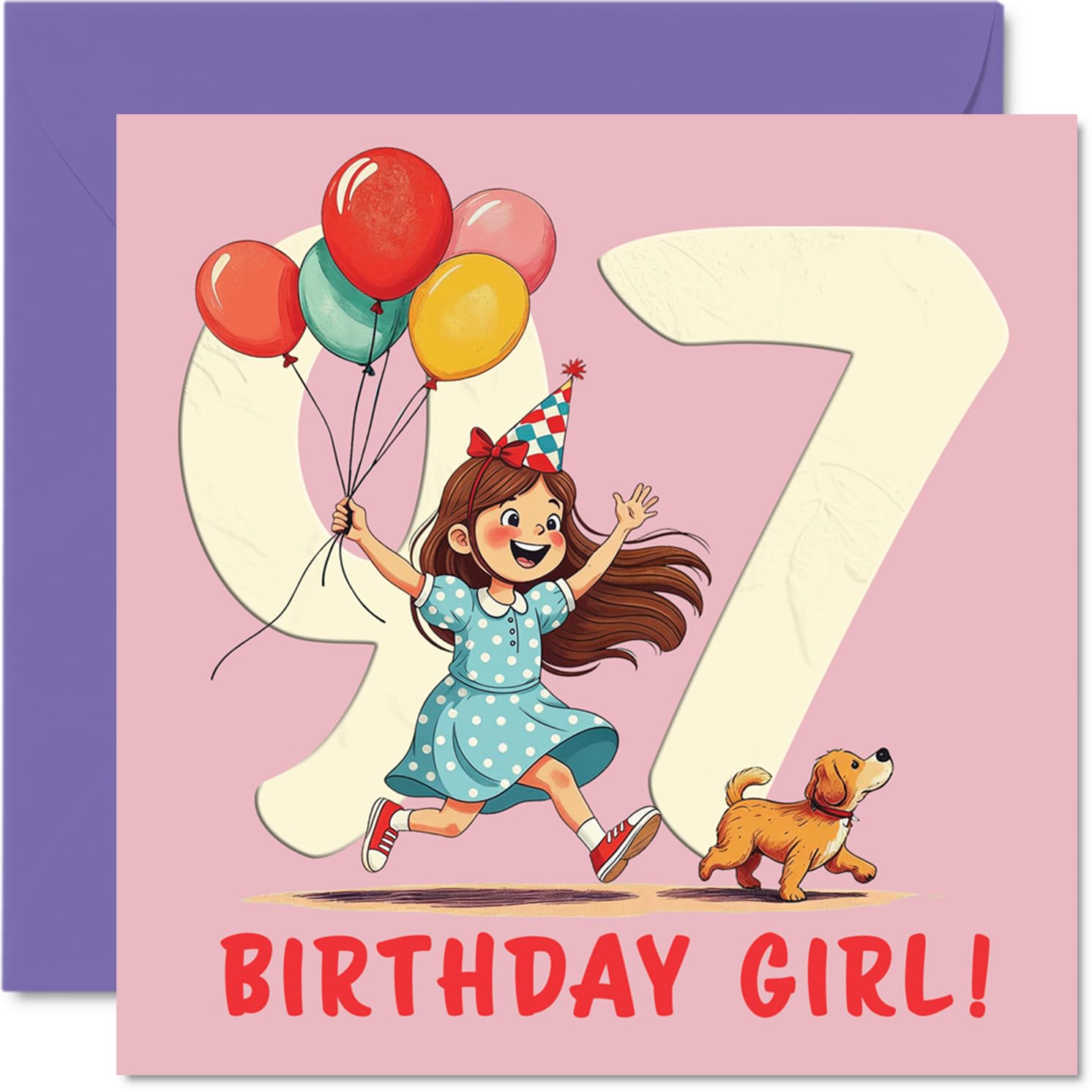 97th Birthday Cards for Women - Balloon Girl - Happy Birthday Card for 97 Year Old Woman Nan Wife Granny Nanny, 145mm Bday Greeting Cards