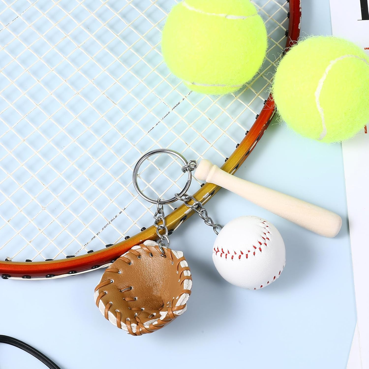 Baseball Keychains, Mini Cute Leather Baseball Keychain Sports Keychains Bagpack Pendant Decorations Backpack Keychain for Boys Girls Gifts Sports Souvenir Favors