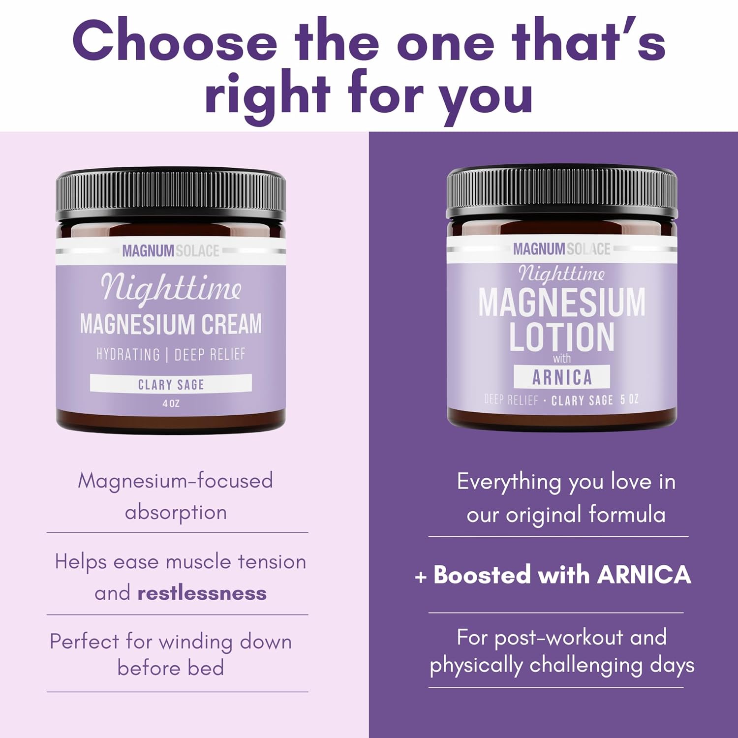 Magnum Solace Nighttime Magnesium Lotion with Arnica – Soothing Relief & Relaxation, Highly Concentrated Magnesium for Muscles & Joints – Apply to Legs or Feet Before Bed – Skin-Friendly