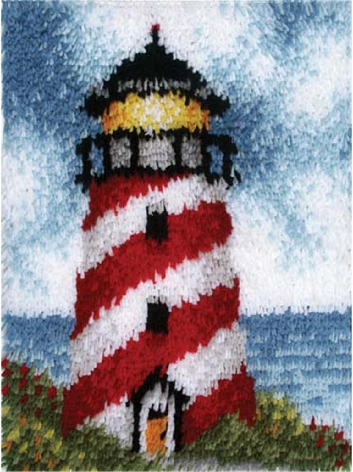 Raixleb Latch Hook Kits for Adults/Kids Pattern Printed Rug Making Kit Everything Included Gift for Family Friends Latch Hook Rugs DIY Needlework Crafts for Home Sofa 20X15 inches Lighthouse — image 1