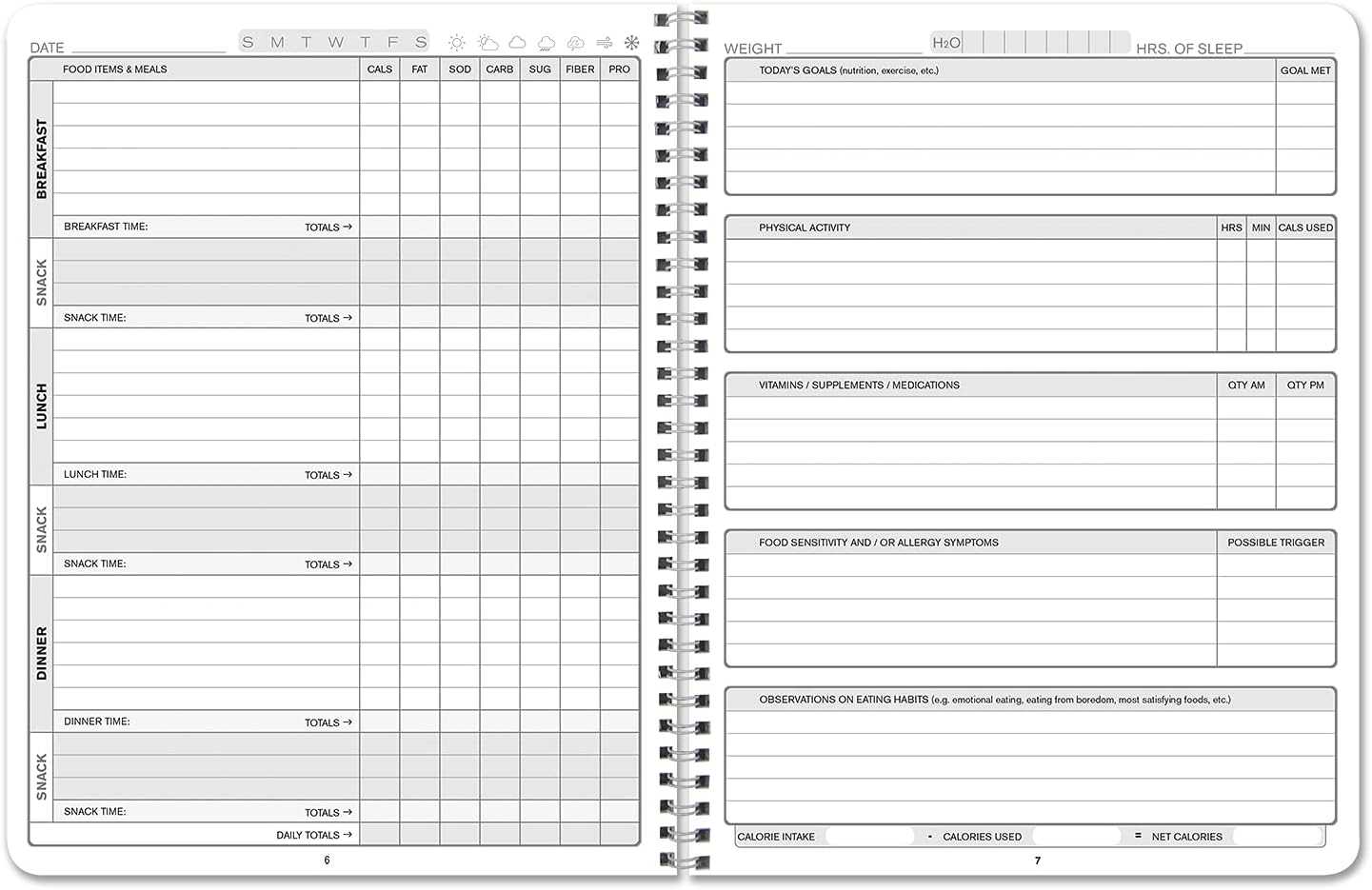 BookFactory Food and Health Journal/Food Diary/Fitness Journal Notebook, 186 Pages - 8 1/2'' x 11'' Durable Thick Translucent Cover, Wire-O Binding (Made in USA)