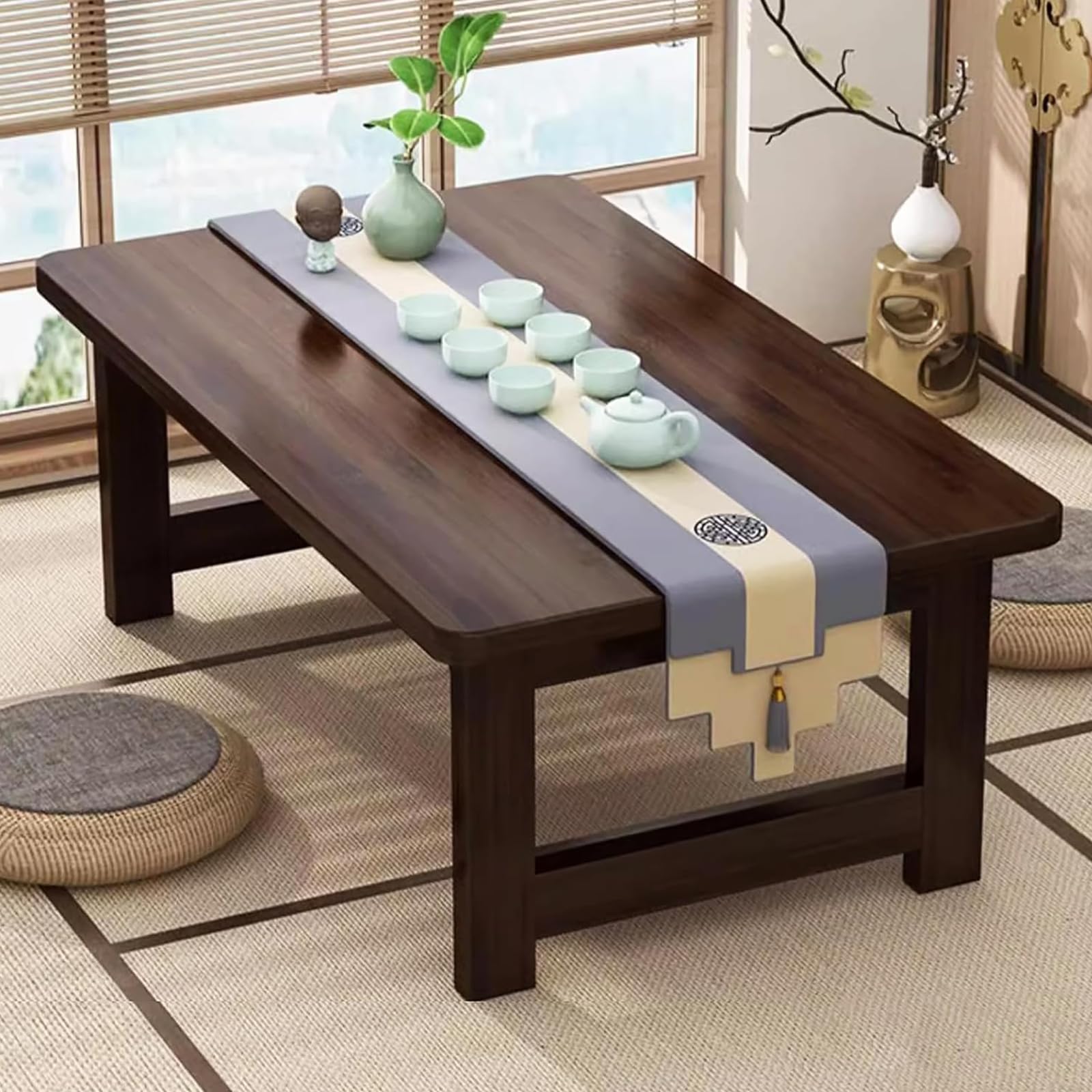 SUZEPER Foldable Japanese Low Table for Sitting On The Floor, Bamboo Floor Table, Meditation Altar Desk for Living Room Home Tatami Office(39.3" L x