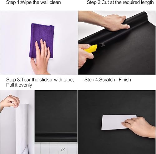 Miniatura 7 de Mecpar - Papel tapiz de vinilo texturizado de color negro liso mate, 15.7 x 78.7pulgadas, grueso, autoadhesivo, desmontable y resistente al agua,