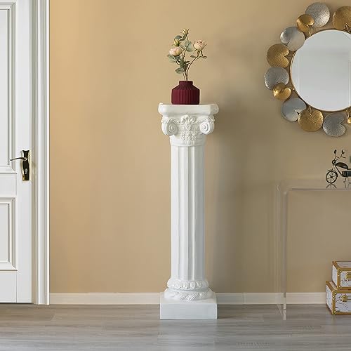 Miniatura 2 de Uniquewise Jarrón de pedestal iónico decorativo de fibra de vidrio de fibra de vidrio blanco con columna de estilo romano para boda, sala de estar o