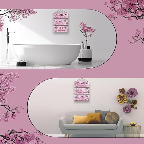 Miniatura 6 de 3 piezas de decoración de pared rosa intenso para niña, decoración de pared de oficina, arte floral de madera, inspirador con citas positivas Ctrl