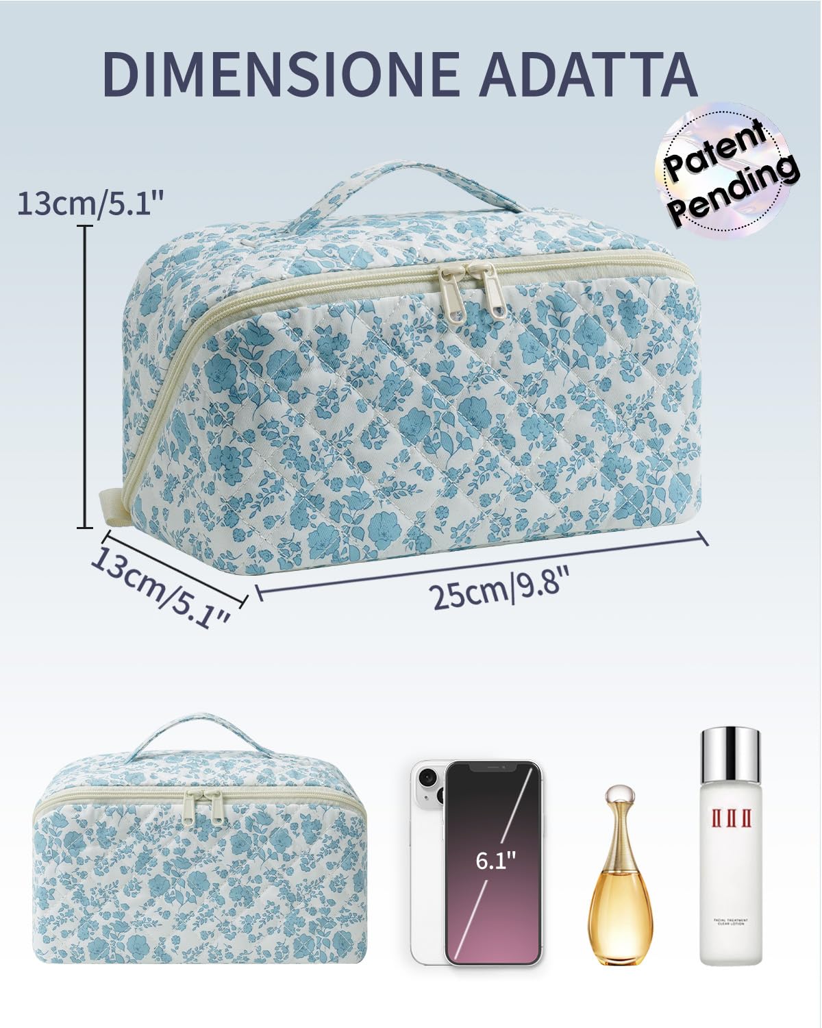 Wandering Nature Beauty Case Donna da Viaggio Impermeabile – Trousse Make Up Grande con Scomparti e Tasca Pennelli, Borsa Trucco Elegante con Manico e Divisorio Trasparente – Idea Regalo Donna