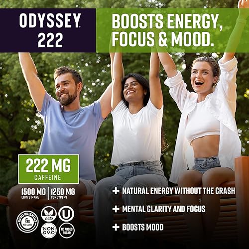Miniatura 5 de Odyssey - Bebida energética 222, preentrenamiento, 222 mg de cafeína, bebidas energéticas limpias, L teanina, melena de león, cordyceps y té verde