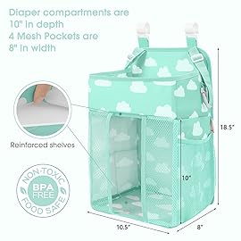 Maliton Hanging Diaper Caddy Organizer - Diaper Stacker Organizer for Changing Table, Crib, Playard & Nursery Organization Diaper Holder Baby Shower Gifts for Newborn (Blue-Green)