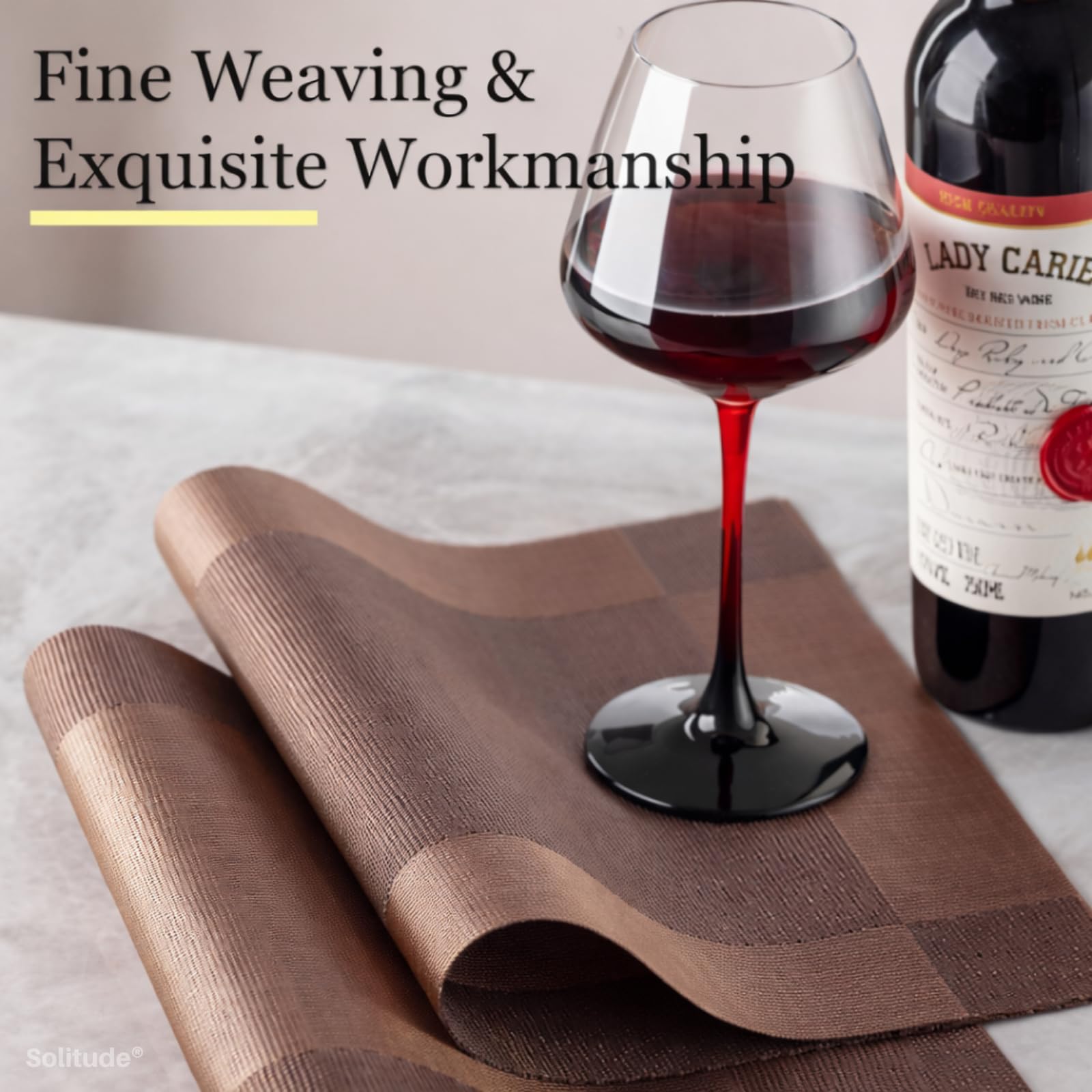 Solitude Placemats Set of 6 Dining Table Place Mats | Placemats Table Mat PVC Material | Non-Slip Heat Resistant | Dining Tablemates Washable Anti-Skid | Size 45 x 30 CM (Brown) — Amazon image 4