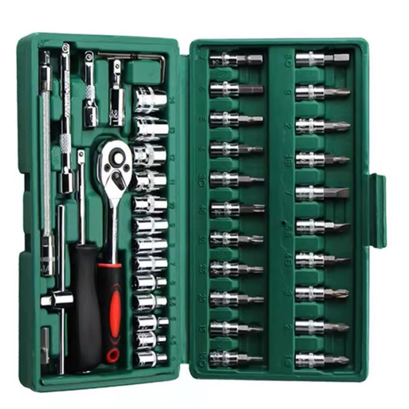 YNIYUJKL 46 Piece Metric Ratchet Tool Set With Bar Drill Bits 1/4 Drive Automatic Repair Wrench Kit With Case For Mechanics Diy Enthusiasts