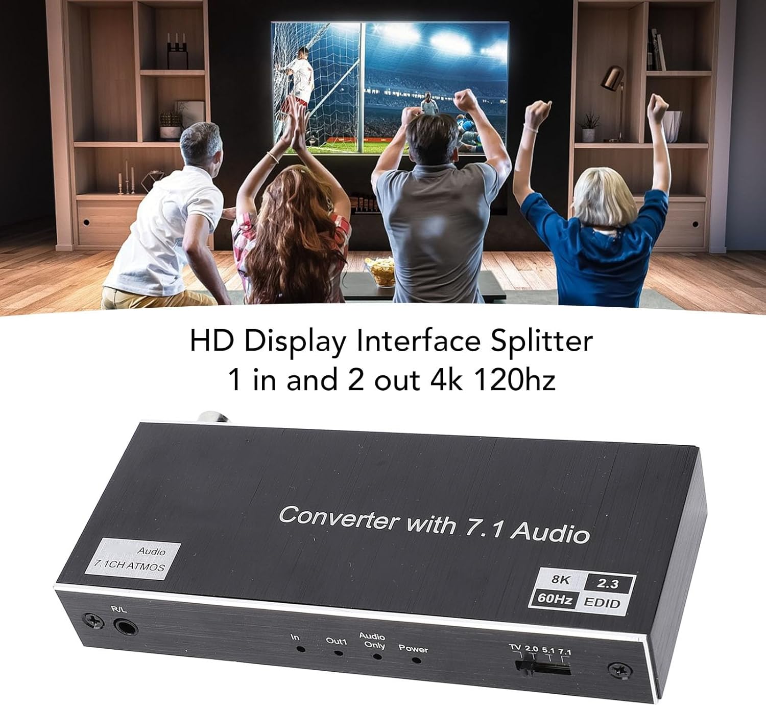 8K HDMI Splitter, 1 in 2 Out, 8K 60Hz, 4K 120Hz, for DTS HD, for TrueHD, for AC3, for 3D, 40Gbps HD Multimedia Interface Splitter for HDTV STB DVD Projector (US Plug)