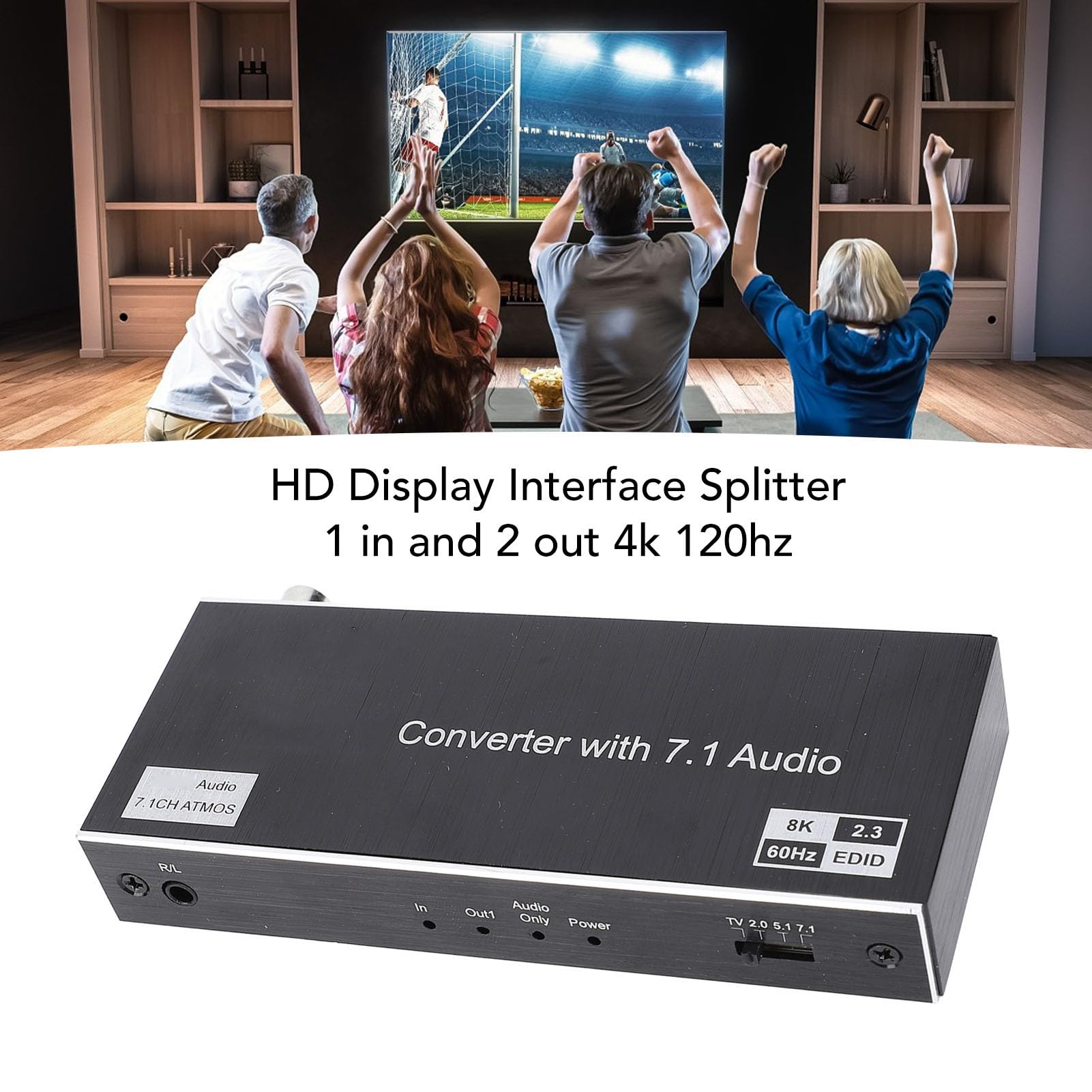 Splitter HDMI 8K 60Hz 1x2, 8K 60Hz 4K 120Hz Divisore interfaccia display HD 3D, Splitter HDMI da 40Gbps 1 in 2 uscite per HDTV STB DVD Proiettore PC Macchina di Giochi (EU)
