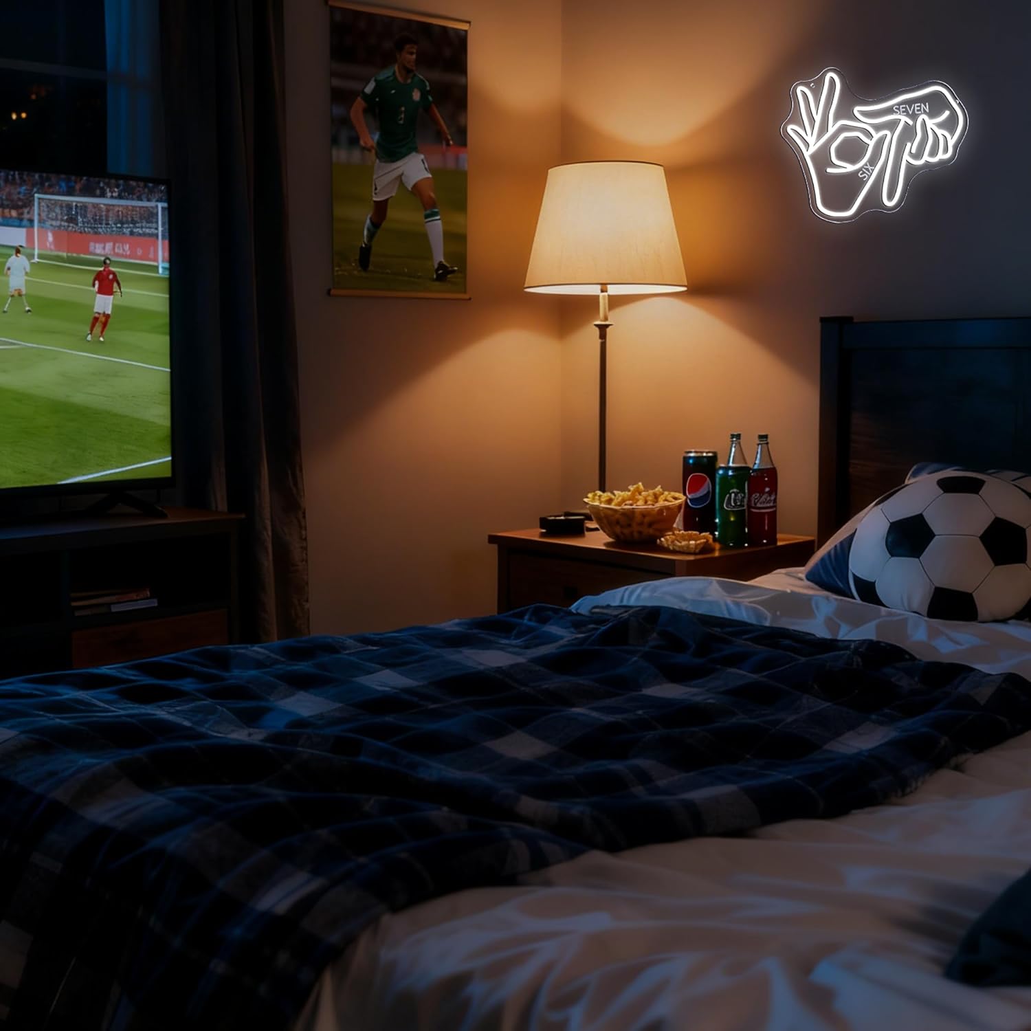 Mutank Six Seven Hands Gesture Neon Sign, USB Powered LED Dimmable, for Rock Music Bar Party Sign Man Cave Game Room Dorm Room Aesthetic(13.3 * 11 In)