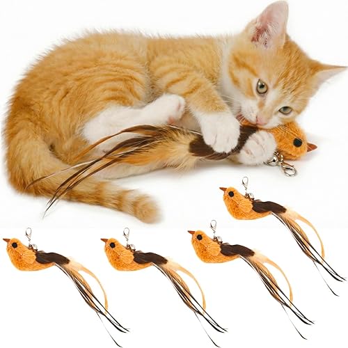Miniatura 7 de Paquete de 12 repuestos de juguete de plumas para gatos con campanas, repuesto de plumas naturales para juguetes interactivos, accesorios de varita