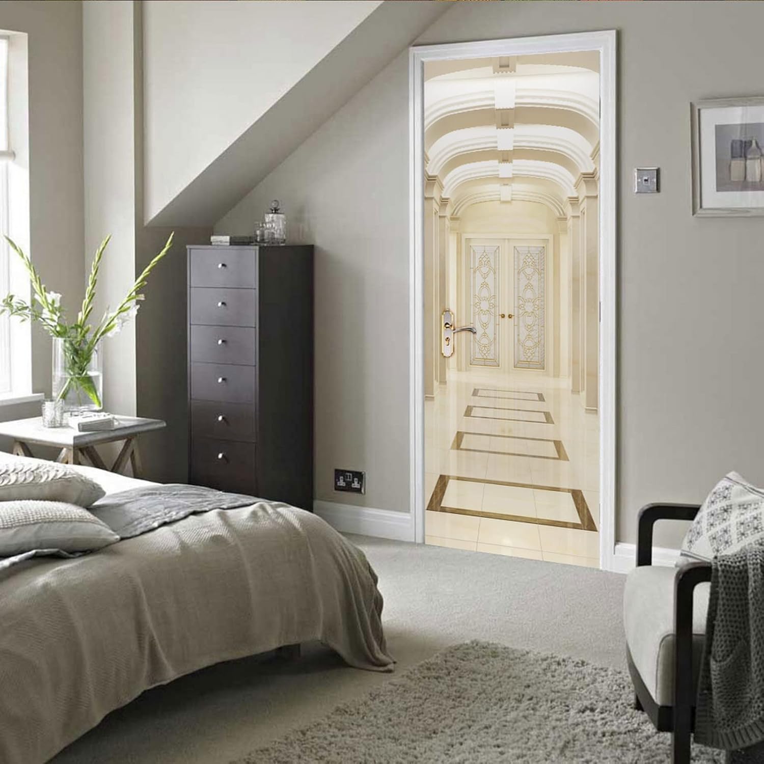 A.Monamour 3D Door Stickers for Interior Doors Large Hallway in A Classic Style Vinyl Removable Self Adhesive Door Poster Wallpaper Mural Decals for Bedroom Office Bathroom 85x215cm