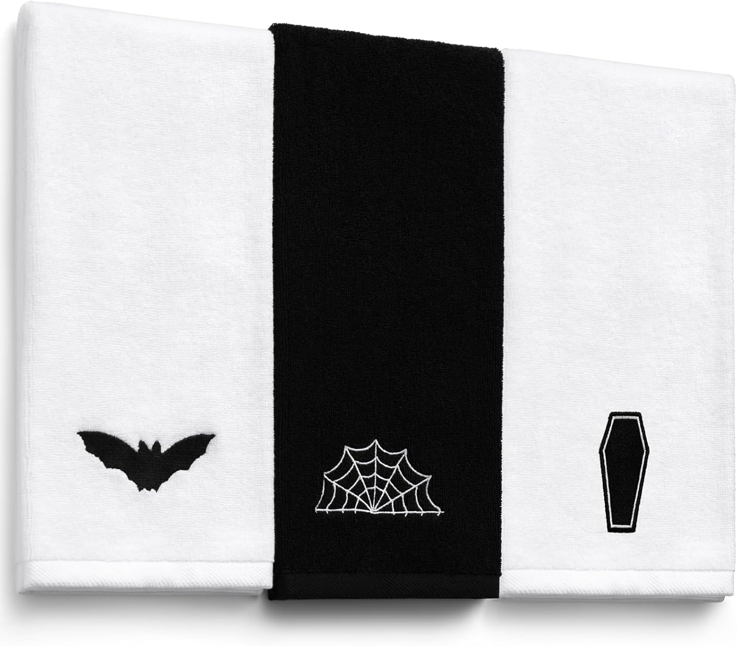 3 Pcs Halloween Hand Towels for Bathroom 13.3'' x 29.5'' Gothic Cotton Bat Spider Web Coffin Dish Towels Halloween Kitchen Bathroom Decor Lovers Gift for Birthday Home Accessories