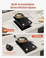 Vista 7 de VEVOR Induction Cooktop, 1800W Electric Countertop Burner, 2 Burner Knob Control Stove, Built-in Induction Cooktop with 12 Temperature Settings