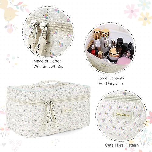 Miniatura 4 de Cessfle Bolsa de maquillaje Kawaii de algodón, bolsa grande de viaje para cosméticos, bolsa de maquillaje de coqueta acolchada, bolsa de maquillaje