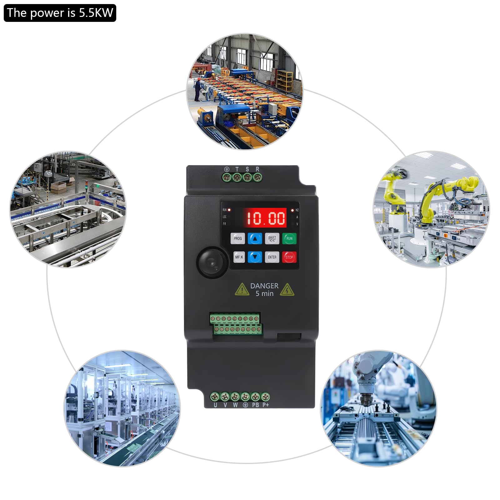 Convertidor de frecuencia de 5,5 kW, convertidor de 3 fases para control de motor industrial, 380 V entrada/salida, regulador de velocidad de alto par, adecuado para máquinas como bombas y