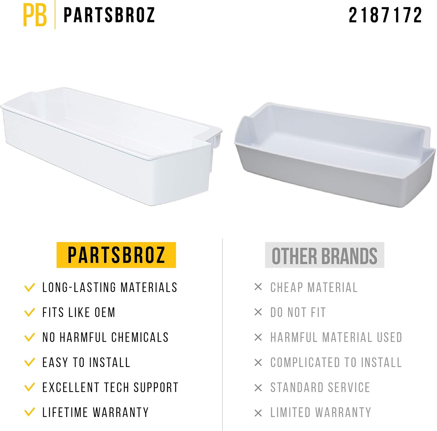 WP2187172 Door Bin 2187172 Refrigerator Door Bin Deep Dwg 2187172 Whirlpool Shelf Replacement ED2VHEXVQ01 ED5JHEXTB00 ED5KVEXVB00 ED5VHEXVB01 ED2KVEXVQ01 ED5LHEXTD00 ASD2575BRW01 ASD2575BRS01