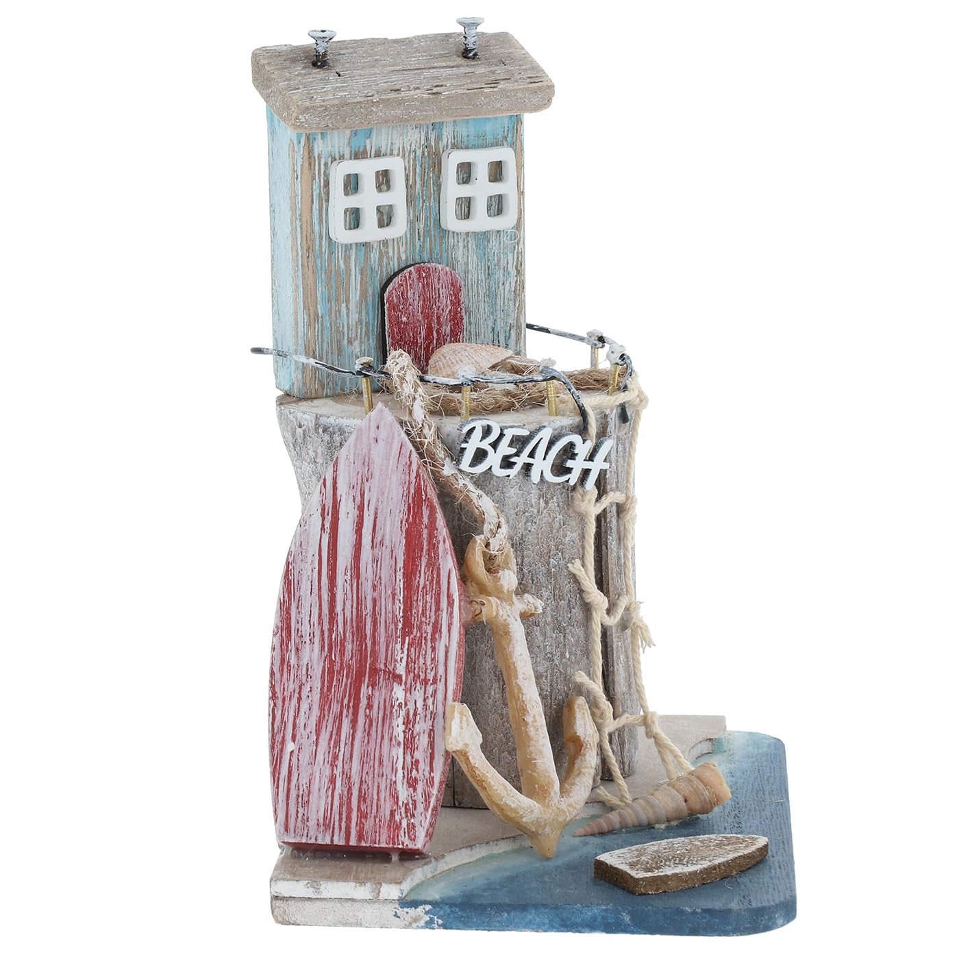 Shudehill Giftware Multicolour Sandy Bay Standing Beach House Ornament - Rustic Design With Lighthouse And Anchor