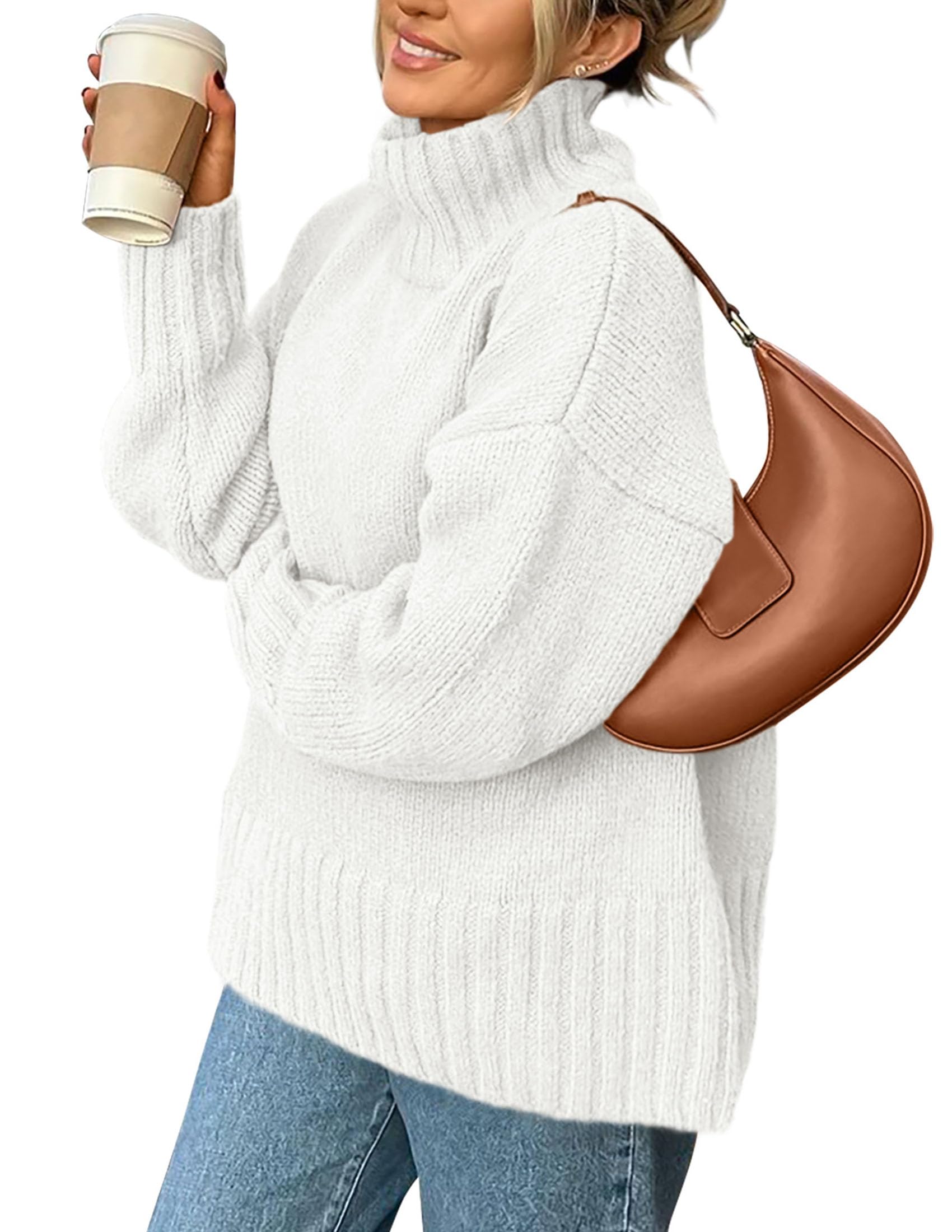 PRETTYGARDEN Womens 2025 Fall Oversized Sweaters Turtleneck Casual Long Sleeve Chunky Knit Pullover Tops Winter Clothes