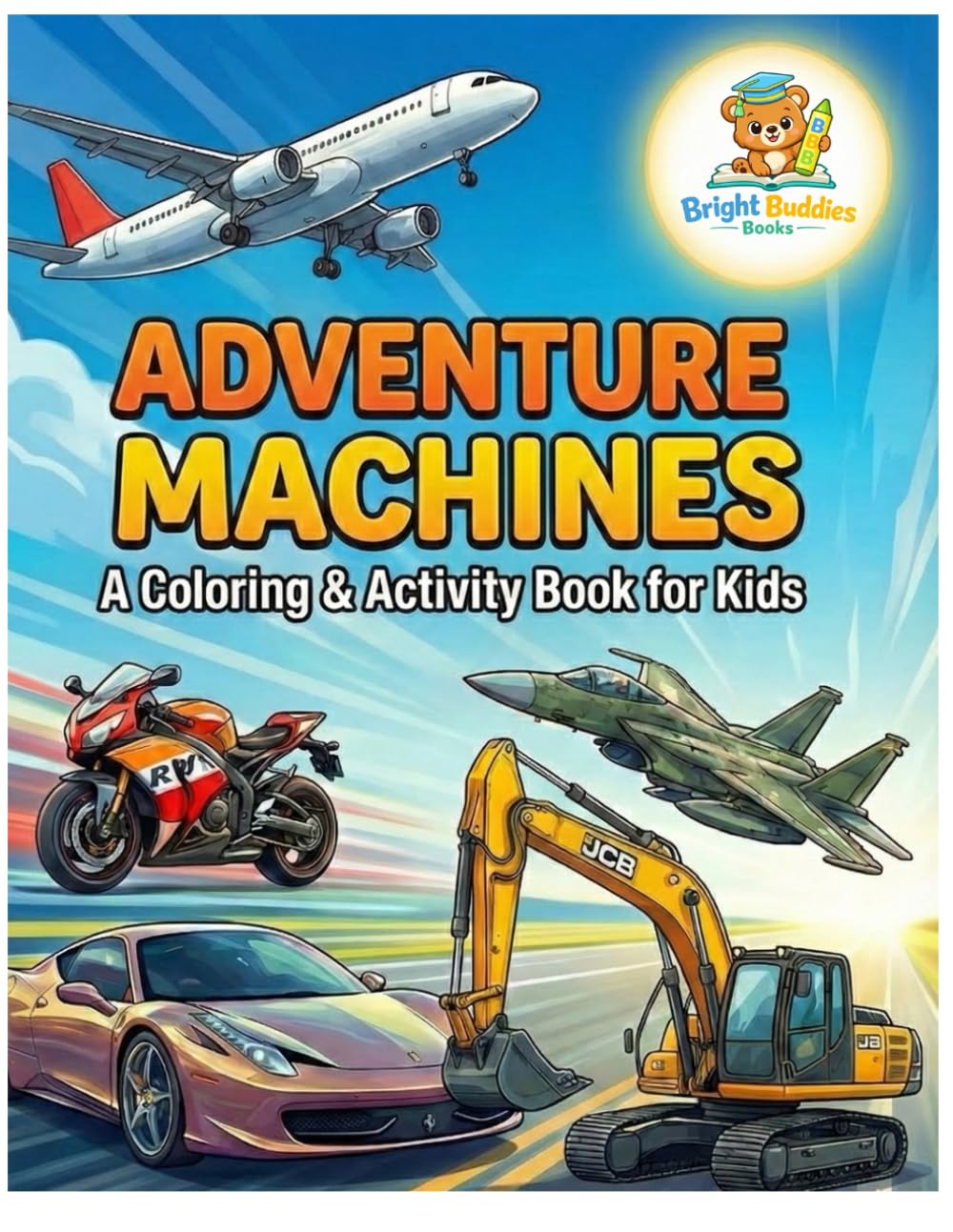 Cars, Superbikes, Tractors, Buses, Trucks & Cranes Coloring Book for Kids: Exciting Vehicle Coloring Pages Featuring Cars, Bikes, Trucks, Buses and Cranes