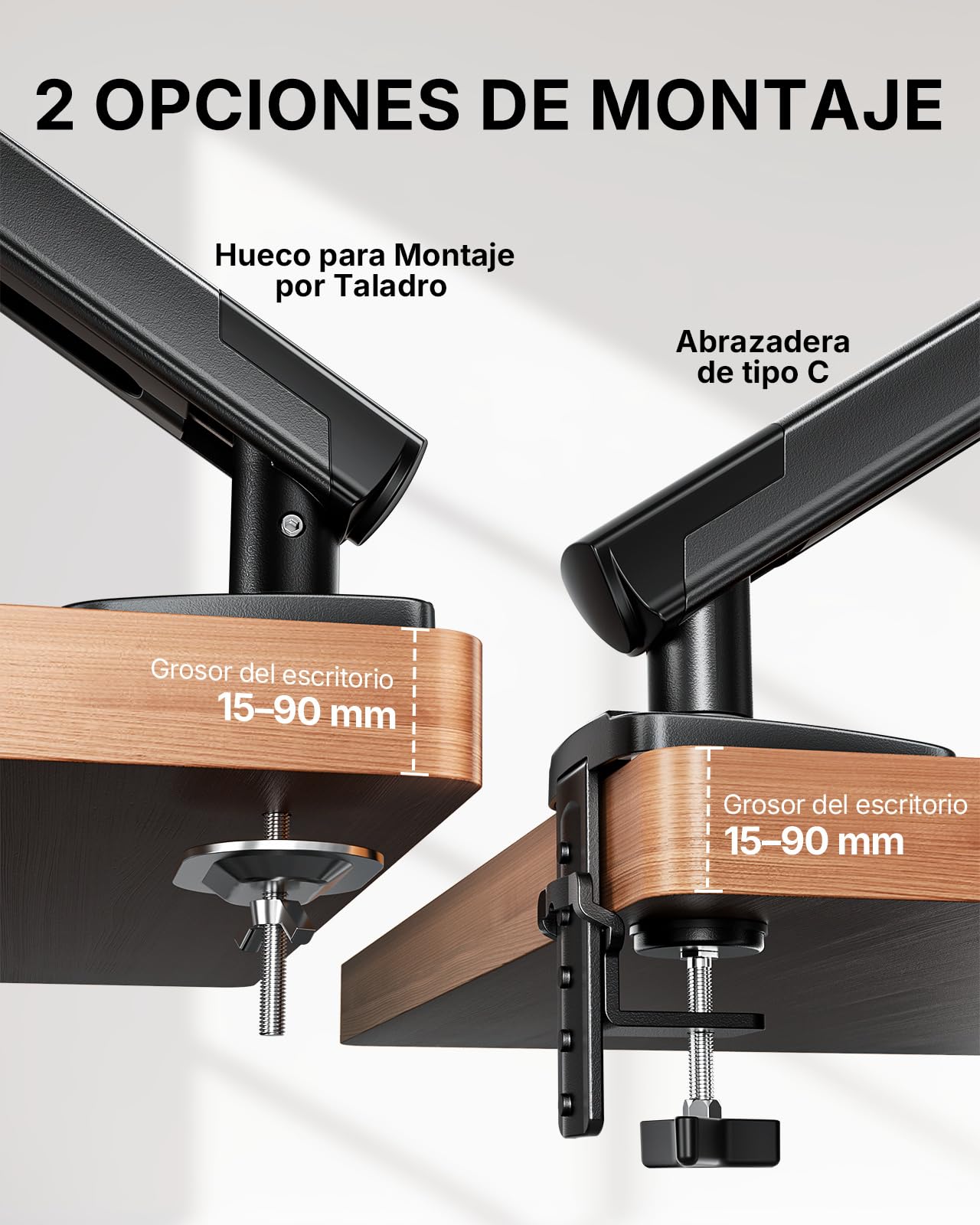 HUANUO Soporte Monitor para Pantallas de 13 a 32", Brazo Monitor MechaSpring con Inclinación/Giro/Rotación, FlowLift Pro Montaje VESA sin Herramientas, Montaje por Mordaza-C u Ojal, Carga Máx. 9 KG