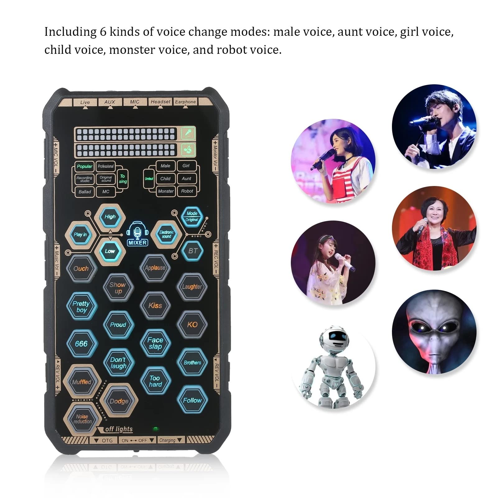 Live Soundkarte Handheld Outdoor Portable DSP Soundkarte Effektgerät Audio Mixer Voice Changer Audio Card Sound Changer (D6.10.2 cmx8.1 cmx1.3 cm)