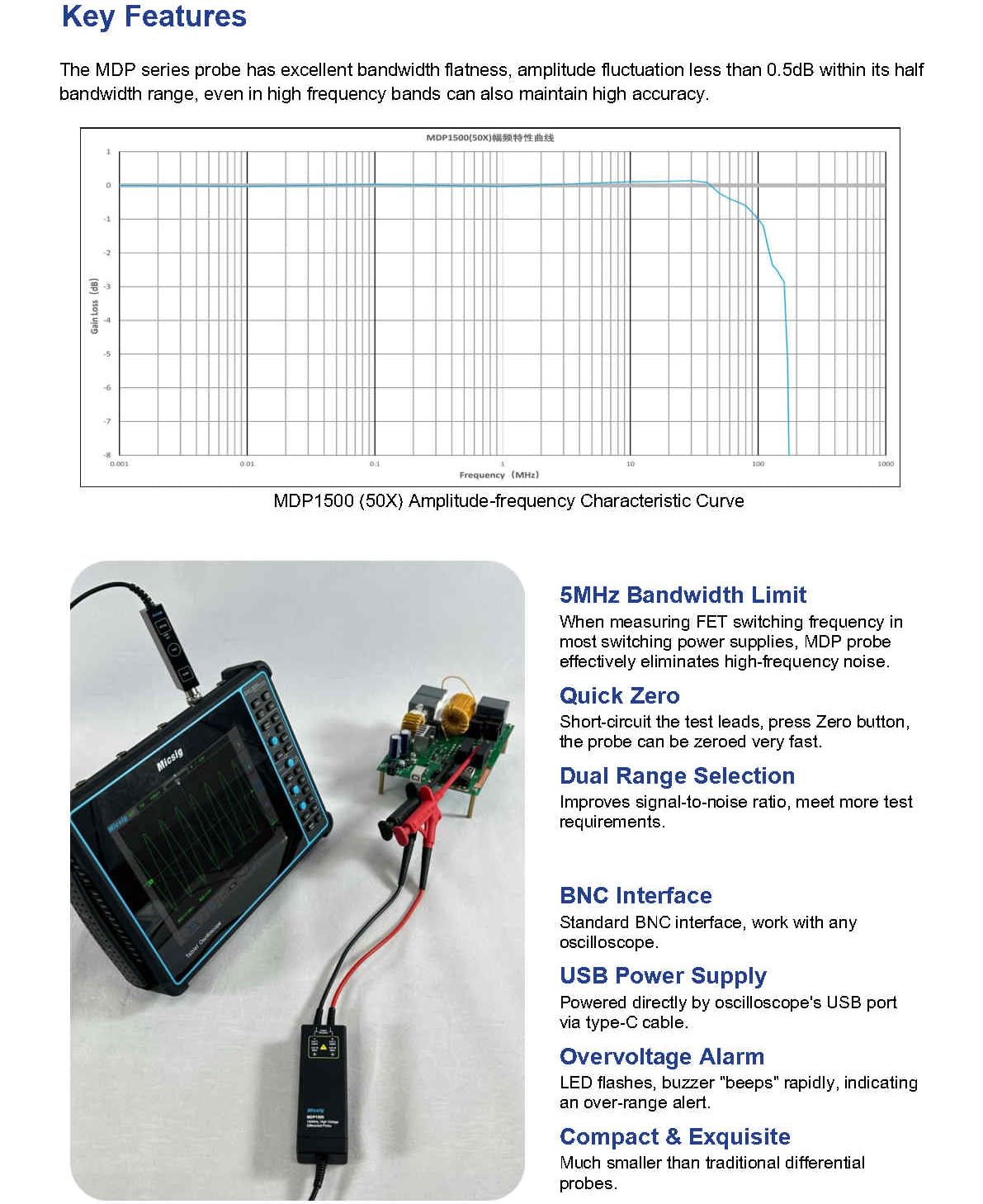 Micsig High Voltage Differential Probe MDP/DP Series oscilloscopes Probe MDP1500(DP10013)/MDP700(DP10007)/MDP3000/DP7000(DP20003)/MDP701/MDP1501/MDP3001/MDP702/MDP1502/MDP3002-MDP700(Same as DP10007)
