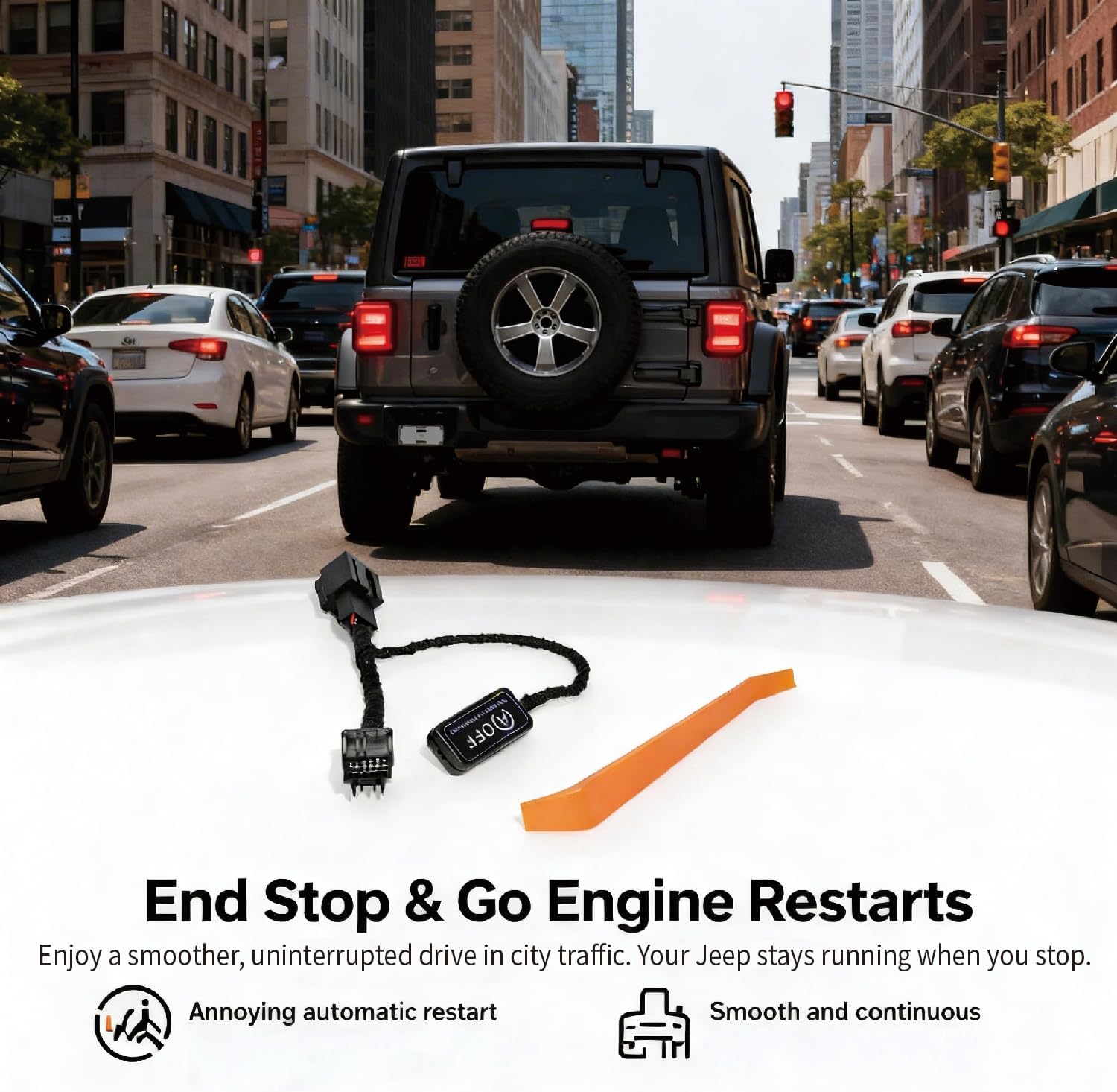 GrandEast Auto Start Stop Eliminator for Jeep Wrangler JL JLU 2018-2025 & Gladiator JT 2020-2025 - Plug & Play, Easy Installation, Permanently Disables Auto Stop/Start(Not for 4XE)