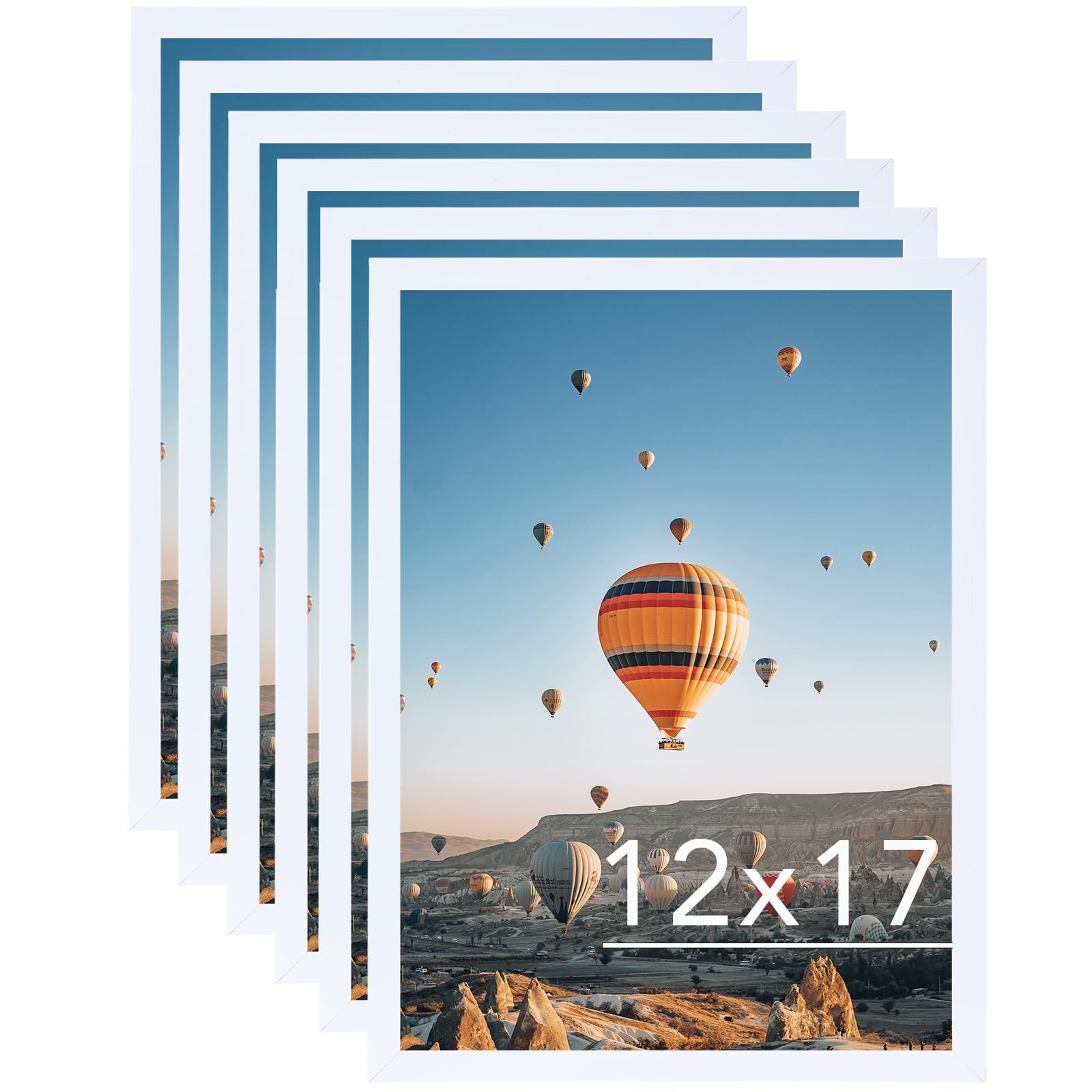 JCJMY 12x17 White Picture Frame Set of 6, Horizontal and Vertical Formats for Wall Hanging, 12 x 17 Wall Gallery Poster Photo Frames with Durable