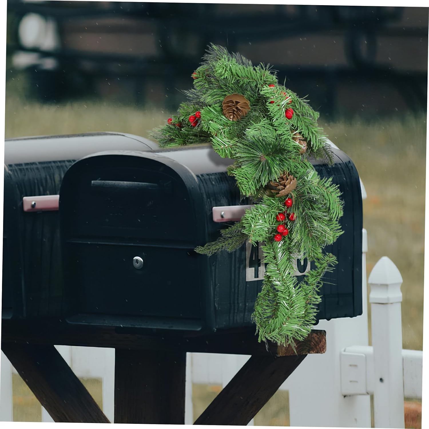 VALICLUD Christmas Mailbox Swag with LED Lights Luminous Leaf Wreath for Festive Holiday Decor Artificial Berries and Branch Vines for Indoor and Outdoor Christmas Decorations