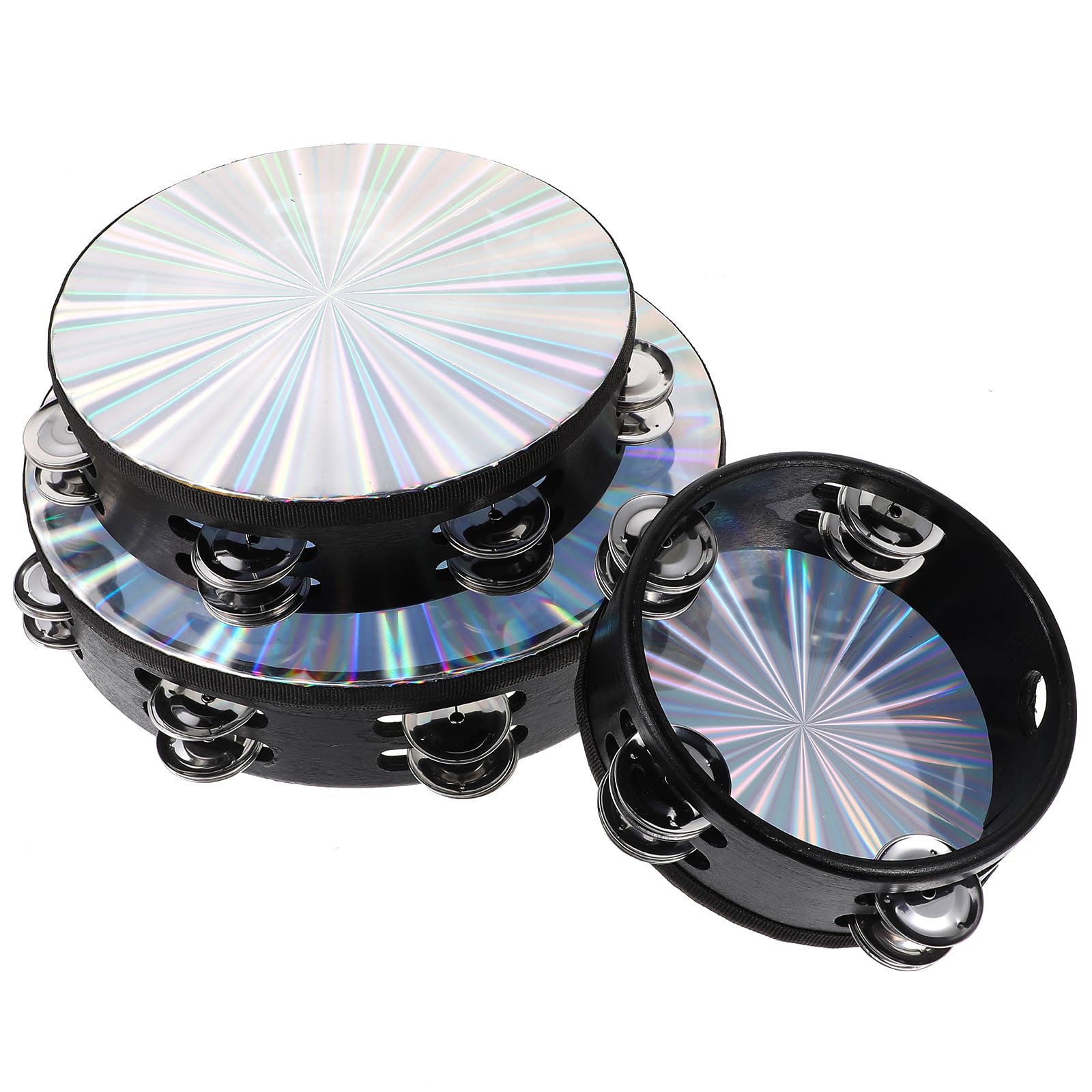 3 Pack Radiant Tamburin mit zweireihigen Schellen, 6/8/10 Zoll Handtrommel, reflektierende Tamburine für Erwachsene, Musikinstrumente für Kirche, Tanz, Party, KTV