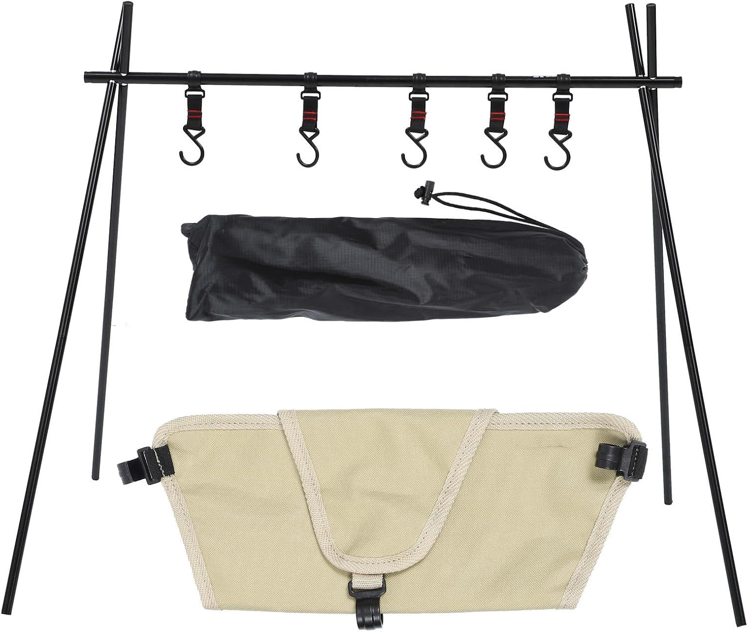 Unomor Portable Folding Camping Tripod Rack and Triangular Pouch, Easy to Disassemble with Aluminum Alloy Frame and Drop-Proof Hanging Storage Solution for Outdoor Activities